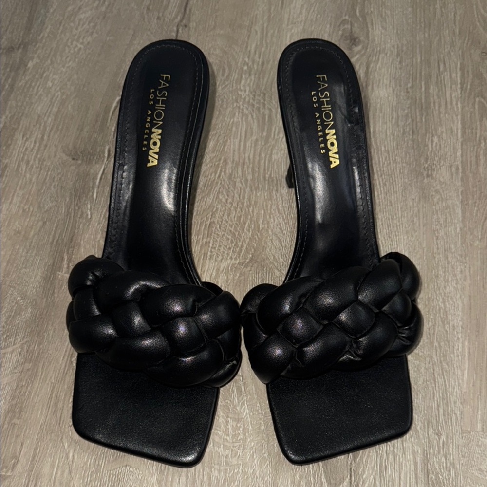 Fashion Nova Black Braided Heeled Sandals